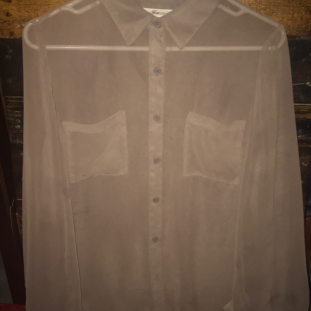 Taupe/nude silky see through blouse